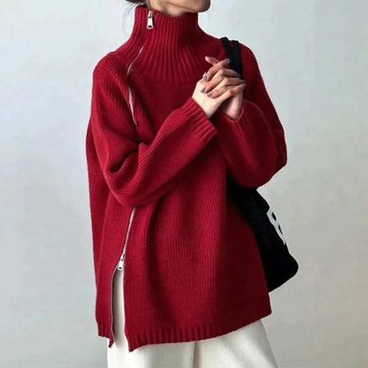 Karen - Red Plain Sweater with High Neck